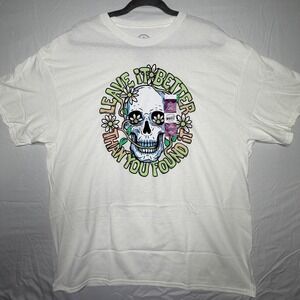 DOM Skull Flowers Leave It Better Than You Found It Graphic Tee White 2XL